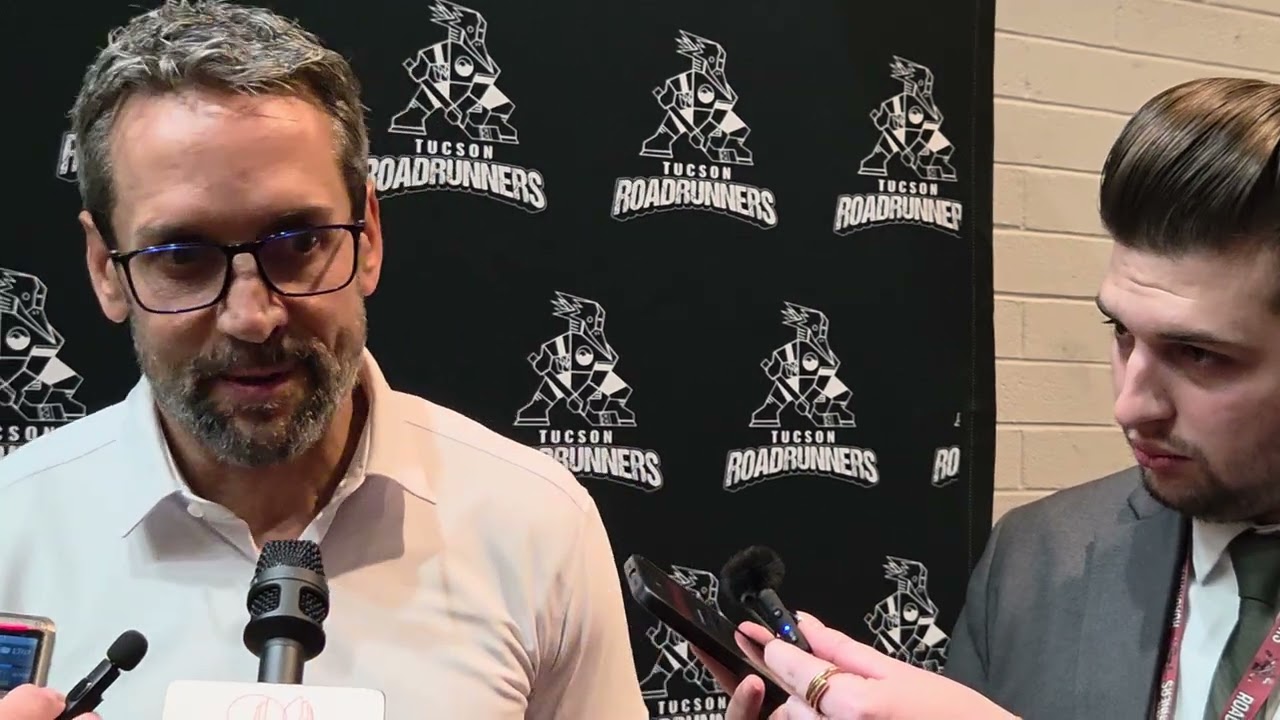 Steve Potvin, Tucson Roadrunners head coach, during the postgame press conference.