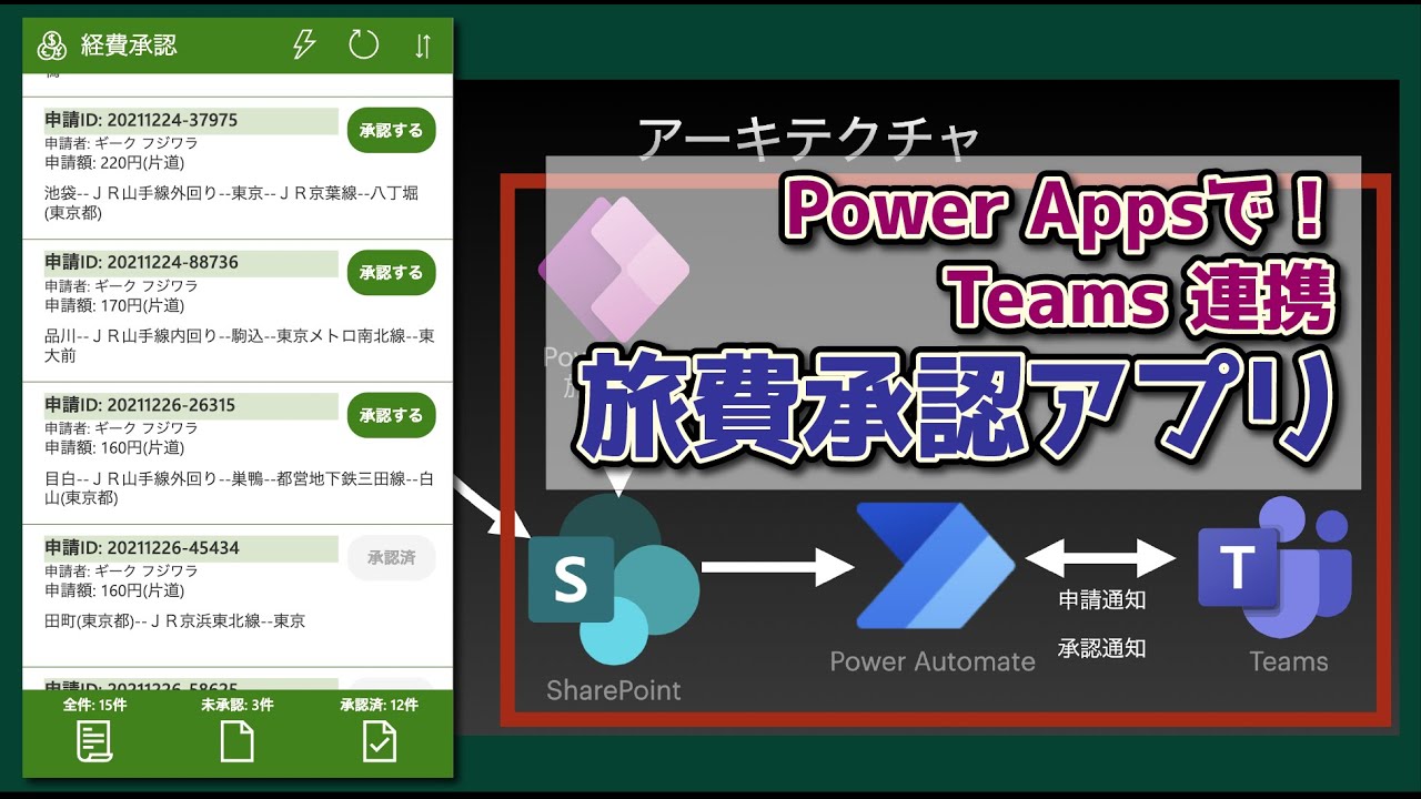 Teams 通知機能付きワークフロー承認 Power Apps (旅費承認を例として)