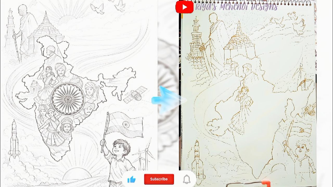 🇮🇳(Part 1)How to Draw 26 January Republic Day Drawing Using Mehndi Cone | Outline Step by Step ✍🏻