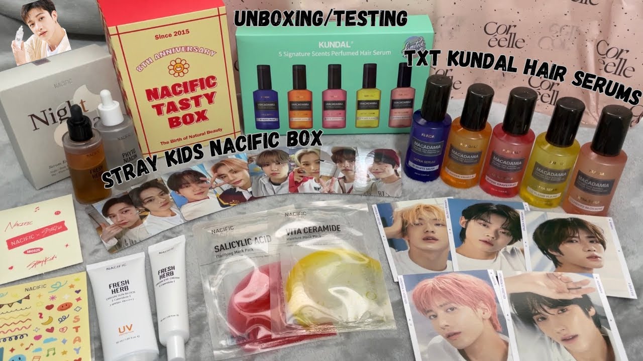 Unboxing/Testing Stray Kids Nacific Anniversary Box & TXT Kundal Hair Serums from Coréelle ♡