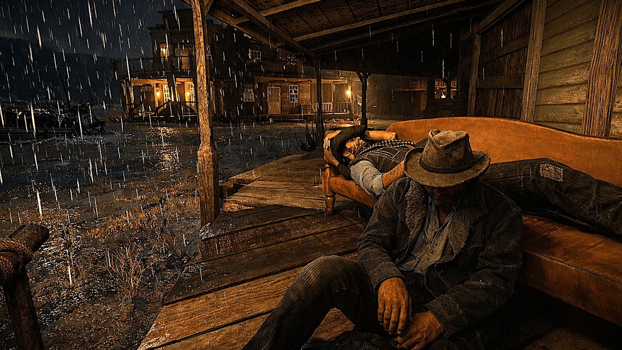 Sleeping On The Cozy Porch In the Storm | John and His Friend Sheltering Under Tin Roof | RDR2 ASMR