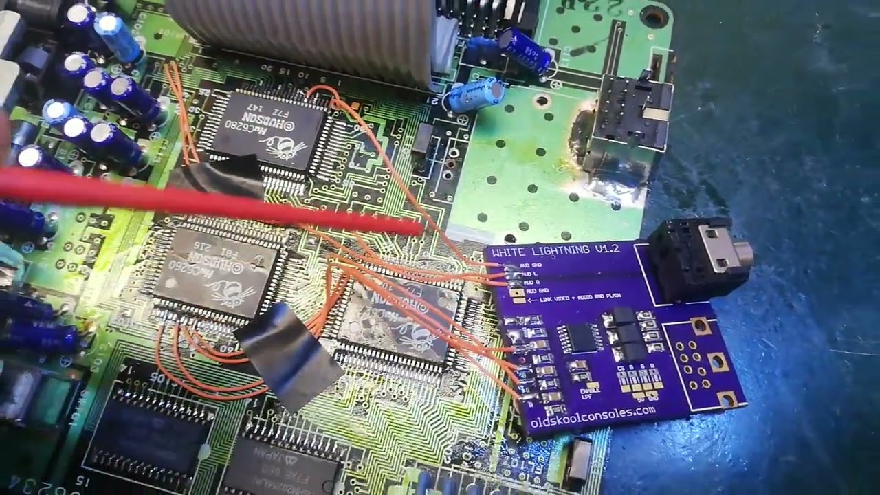 PC Engine Bianco modifica RGB csync OldSkoolConsoles, cavo mini DIN a scart RGB