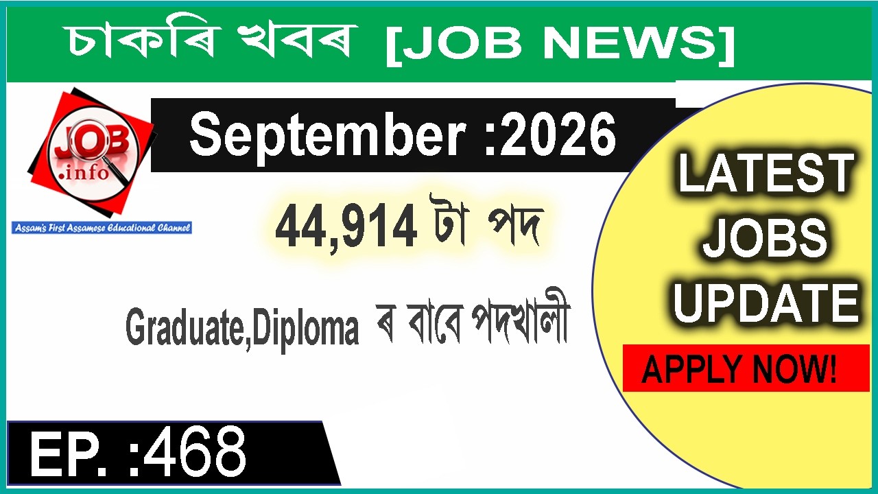 Assam JOB News Episode 468 | Latest Assam Job Notifications 2026| HS, Graduate post | 10th Pass Job