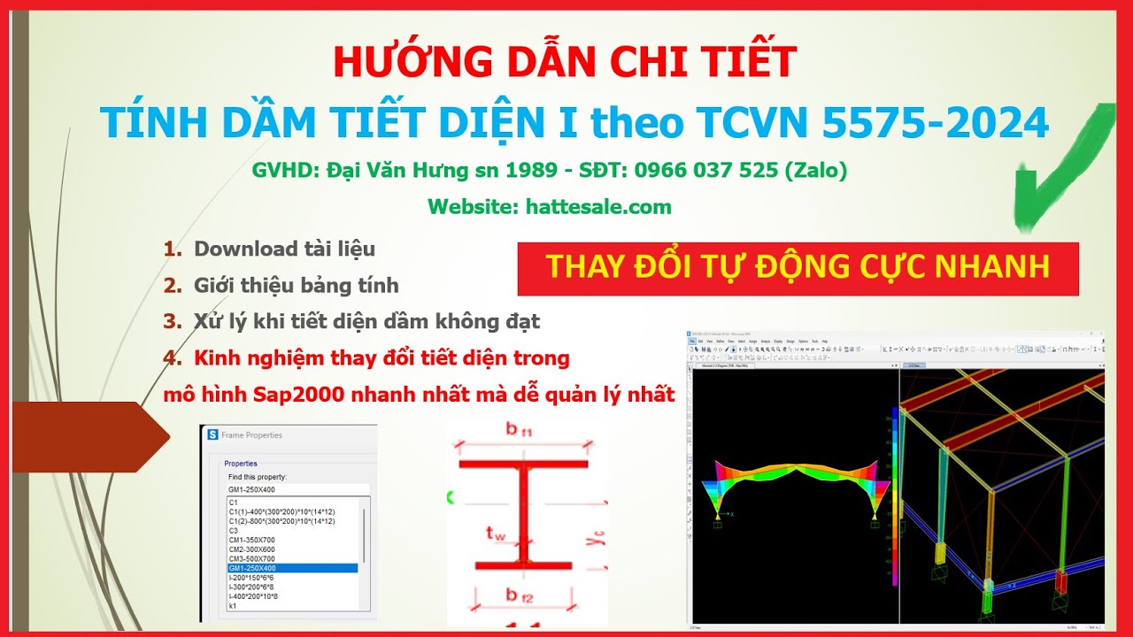 Giải pháp thay đổi tiết diện Dầm Kèo thép tự động theo TCVN 5575-2024