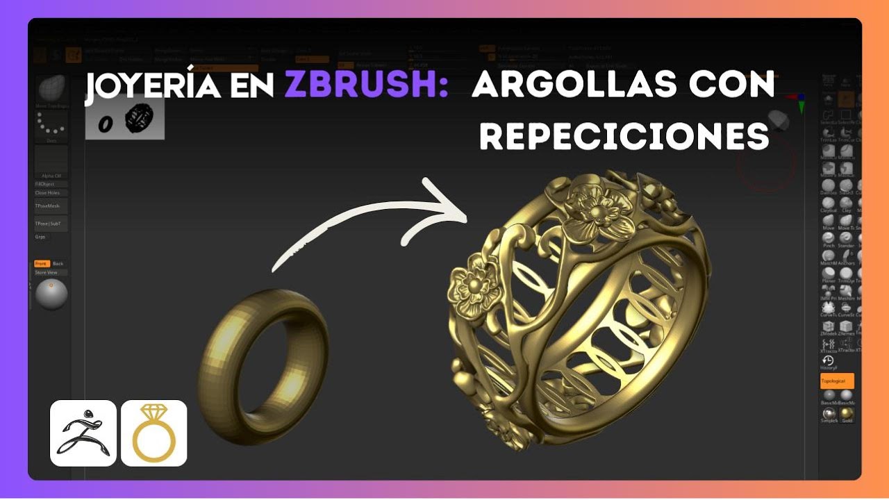 ZBrush para Joyería 3D Argolla con Ornamentos Repetitivos