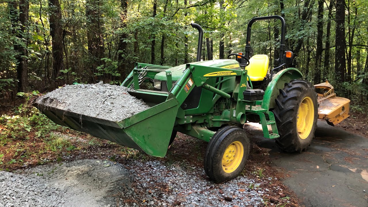 FREE GRAVEL!  JOHN DEERE 5045e HAULING & SPREADING TONS OF GRAVEL (172)