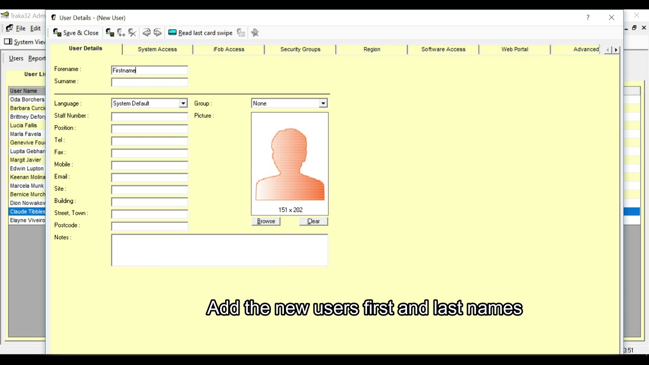 Traka - Adding a New User