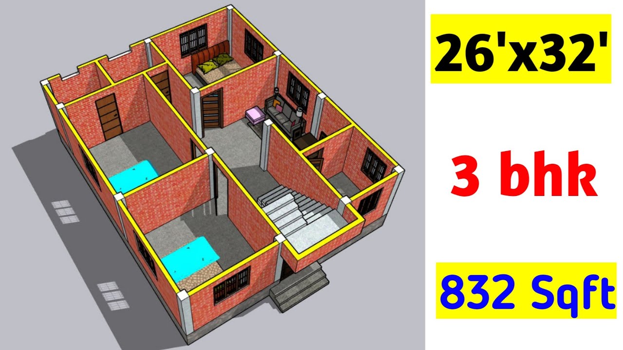 26 x 32 house plans ||  26x32 house design || sqft || 26x32 feet house plans
