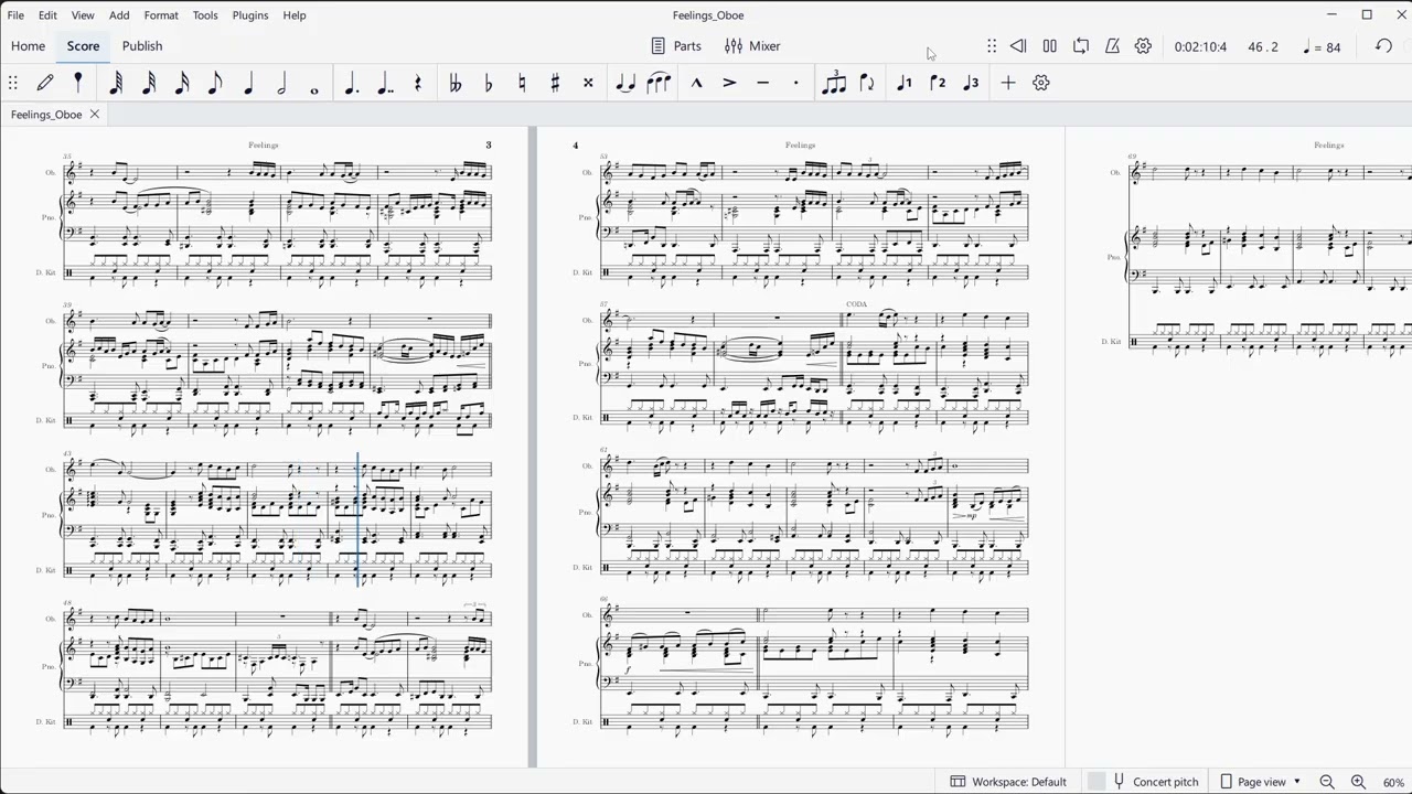 Feelings (Louis Gaste, Thomas Fundora, Morris Albert).  Music for oboe, piano, and drums.