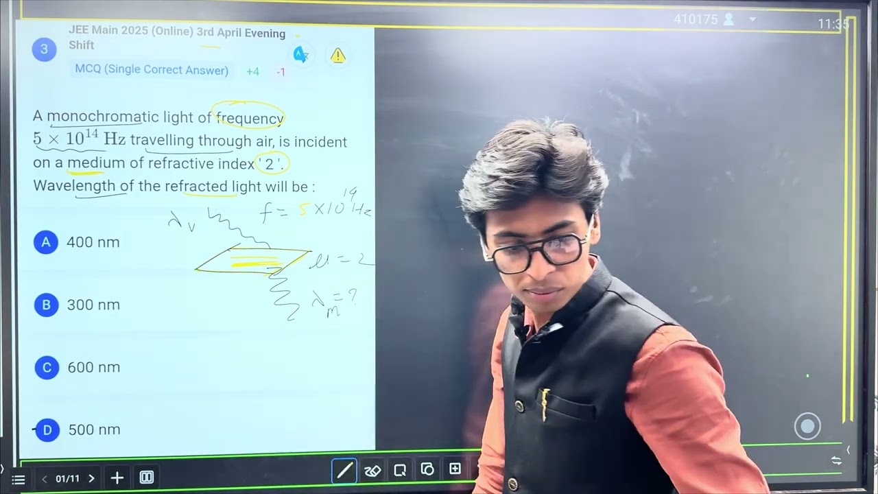 A monochromatic light of frequency 5 hz travelling through air is incident 