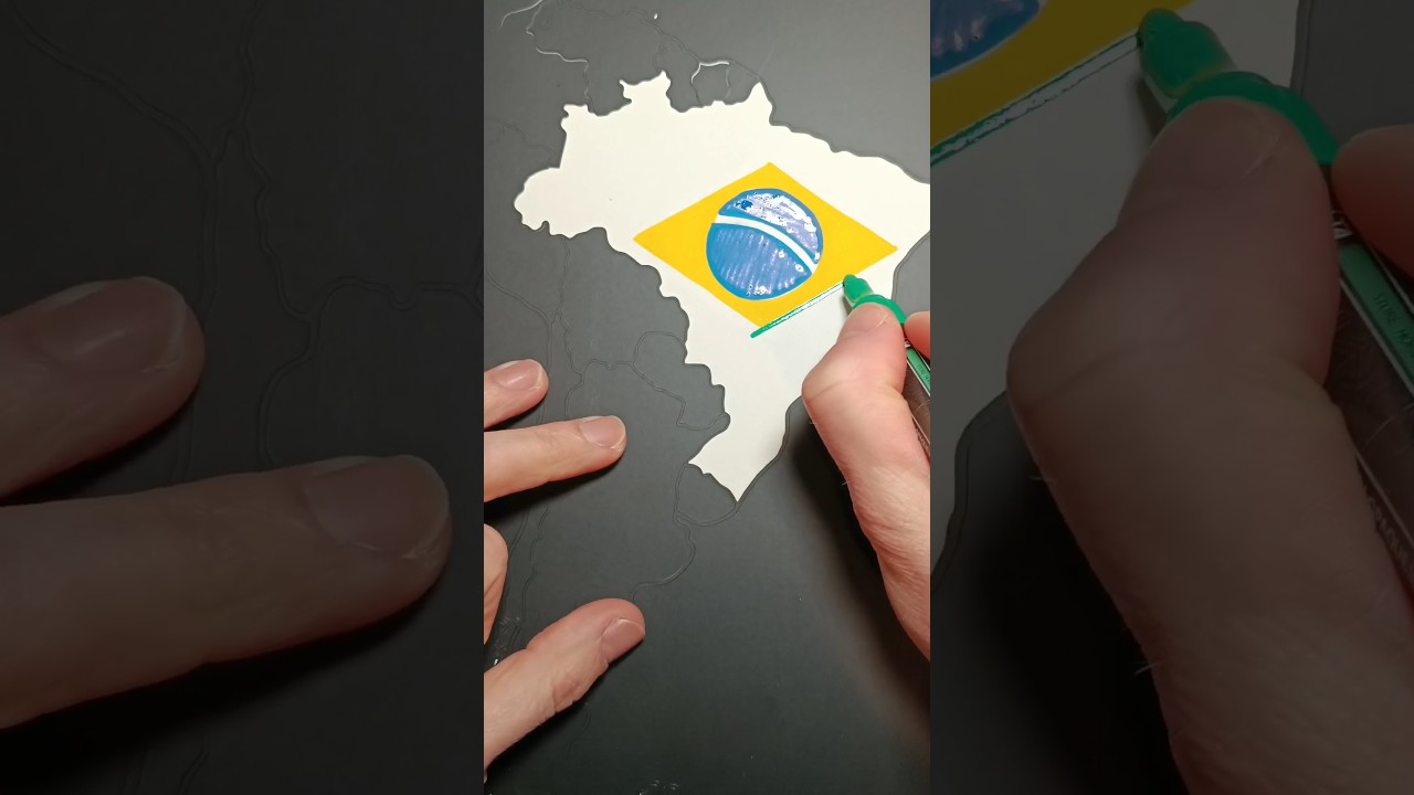 Drawing The Flag Of Brazil On My South America Map 🇧🇷 - What's Next? #shorts #art #painting