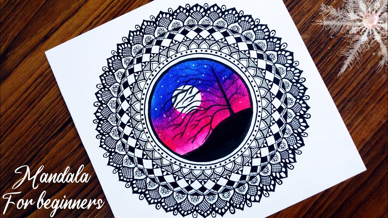 Mandala art with scenery | oil pastel drawing
