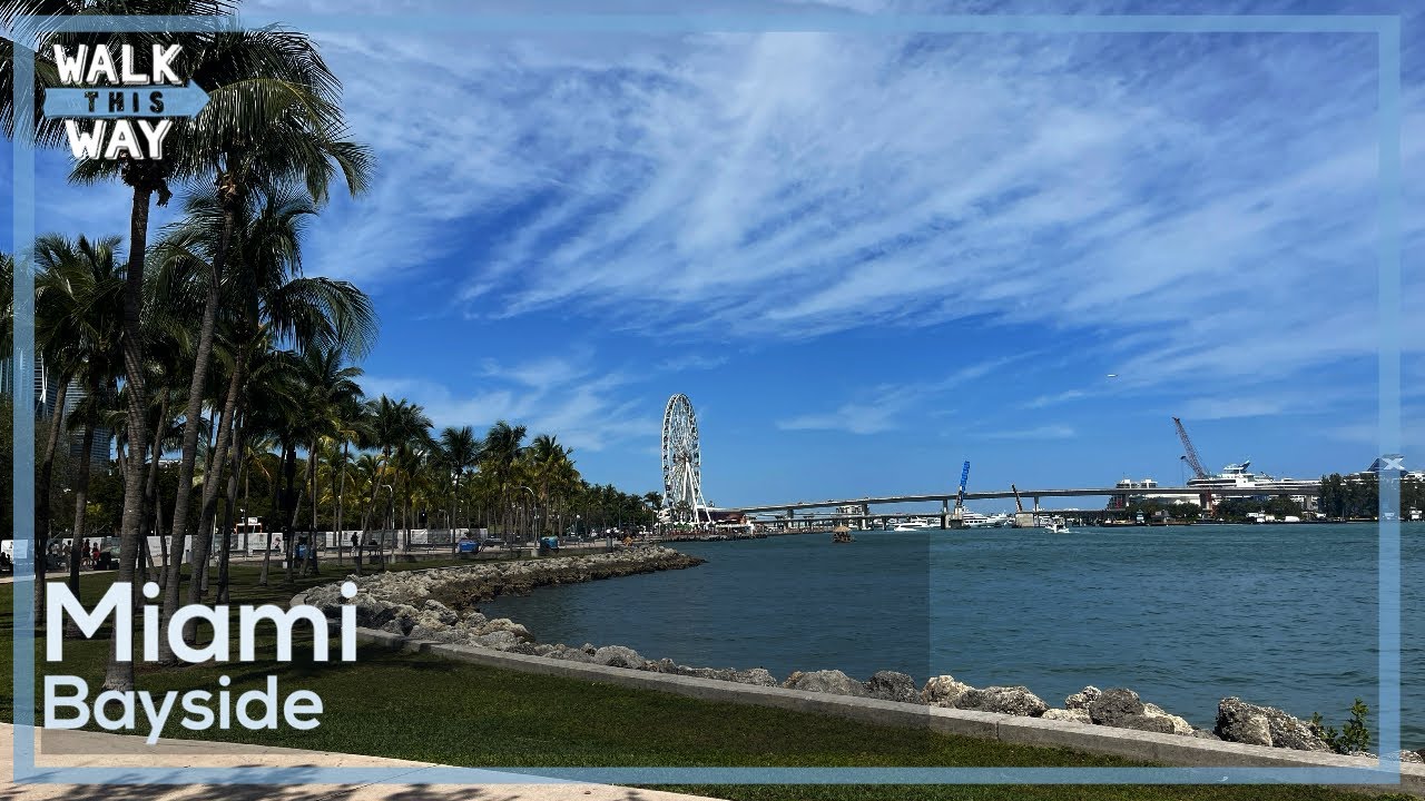 Miami Brickell River Walk Trail to Bayside Marketplace - Walking Tour 4k