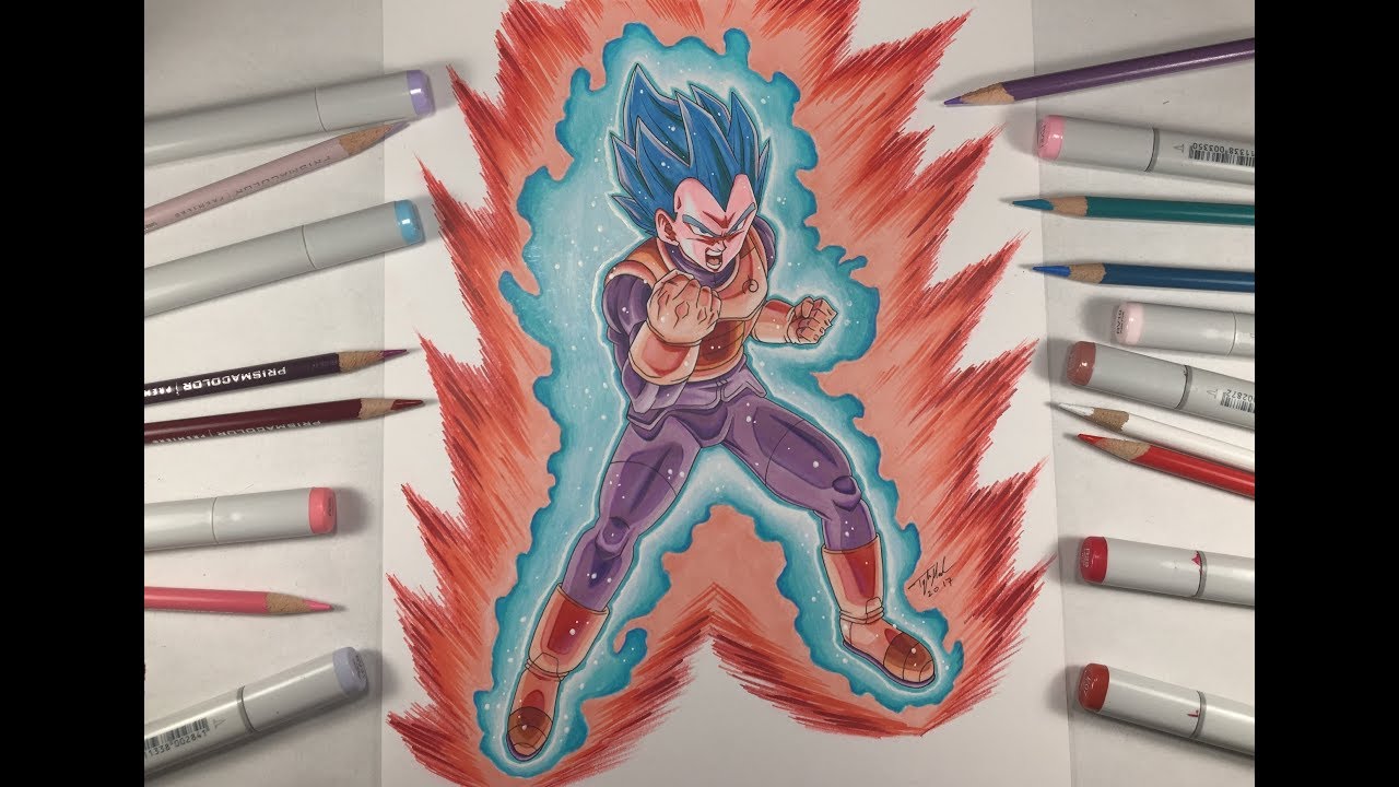 Drawing VEGETA BLUE KAIOKEN | Fan Favor Friday | Dragon Ball Super | Copic Markers | Mahnster Art