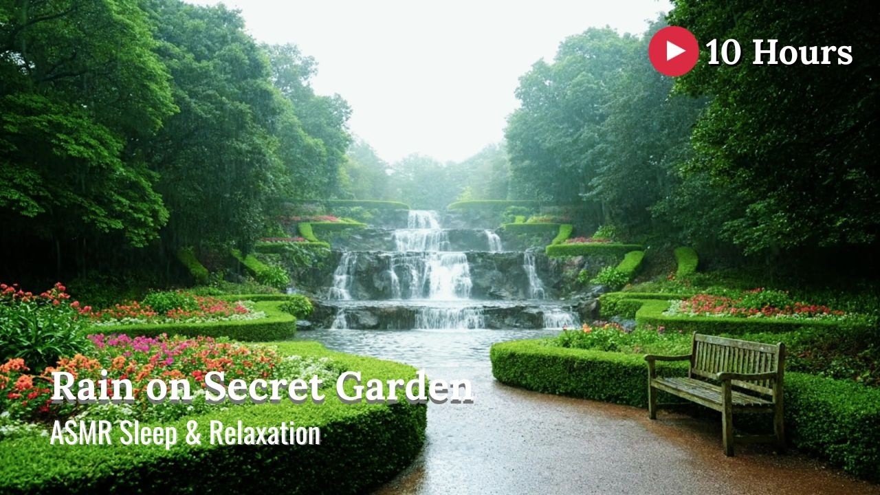 Rain in Secret Garden Waterfall 🌧️ Relaxing Rain Sounds for Sleeping & Deep Sleep | 10 Hours
