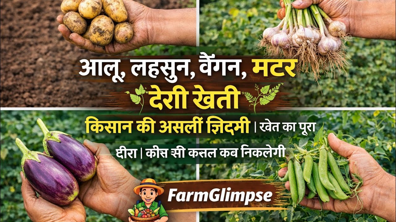 आलू, लहसुन, बैंगन, मटर | देसी खेती | किसान की असली ज़िंदगी| खेत का पूरा दौरा | कौन-सी फसल कब निकलेगी