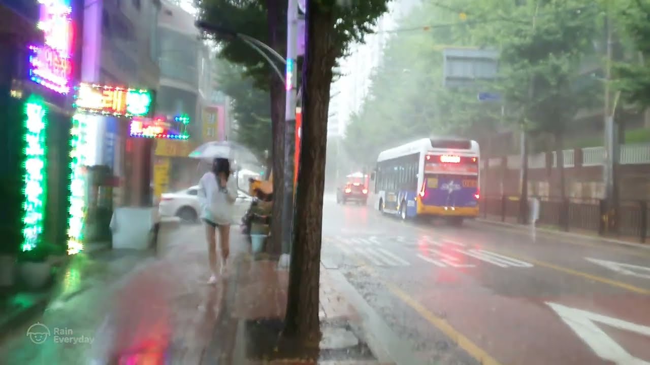 Torrential Rain Walk. Relaxing Sound for Sleep Study Meditation. White Noise ASMR.