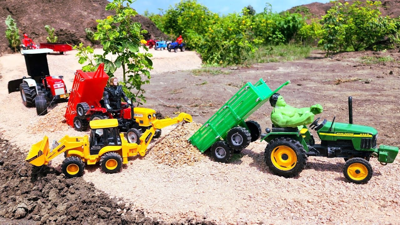 JCB 5CX Fully Loading Muram In Trolley | John Deere 5310 & Hmt 5911 Tractor | RC Toy | Mini Toy Boss