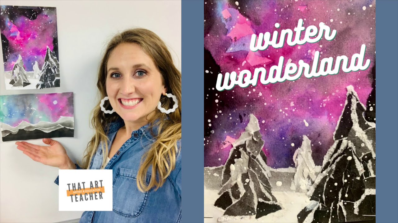 Watercolor and Collage Art Lesson | Easy Winter Landscape