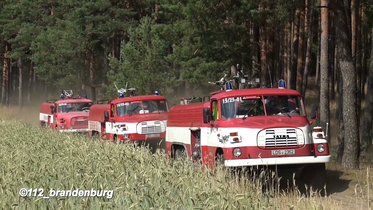 (Tatra-Aktion) 3x TLF 32 mit UTV auf Einsatzfahrt