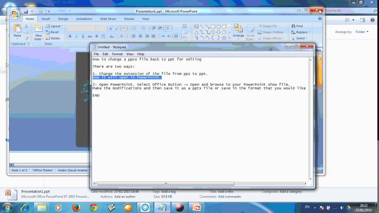 How to change a ppsx file to ppt for editing