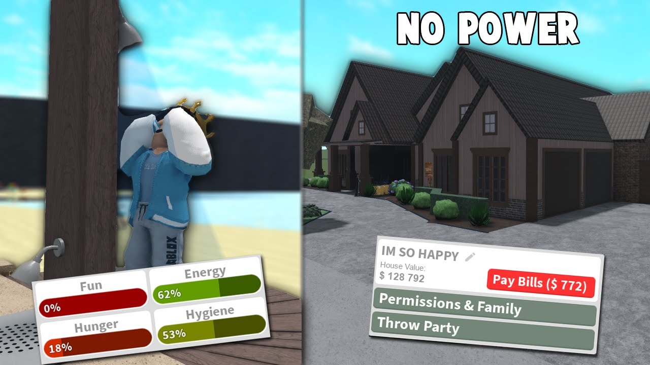 LIVING WITH NO POWER AND HOUSE IN BLOXBURG HARD MODE...