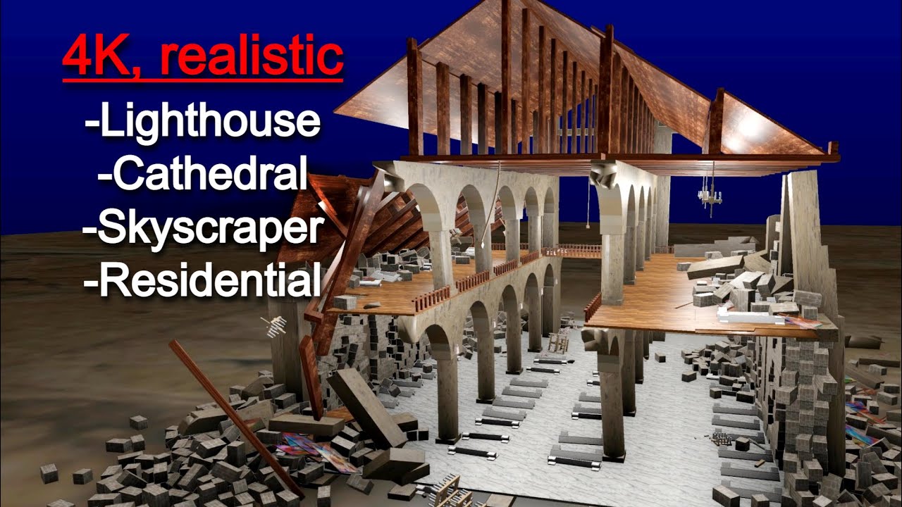 3D Destruction Compilation (Earthquake simulations in Blender + BCB realistic structural extension)