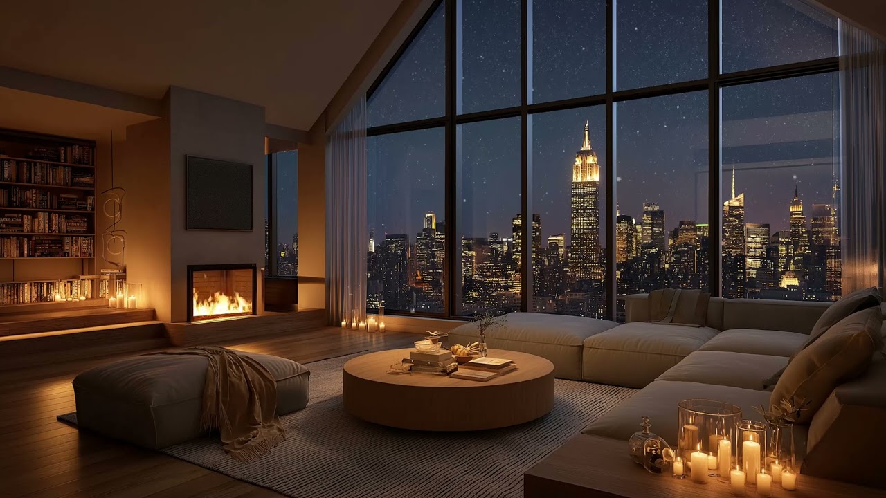 Cozy Snow Night Indoors ❄️ Piano Jazz & Fire Sounds for Deep Focus