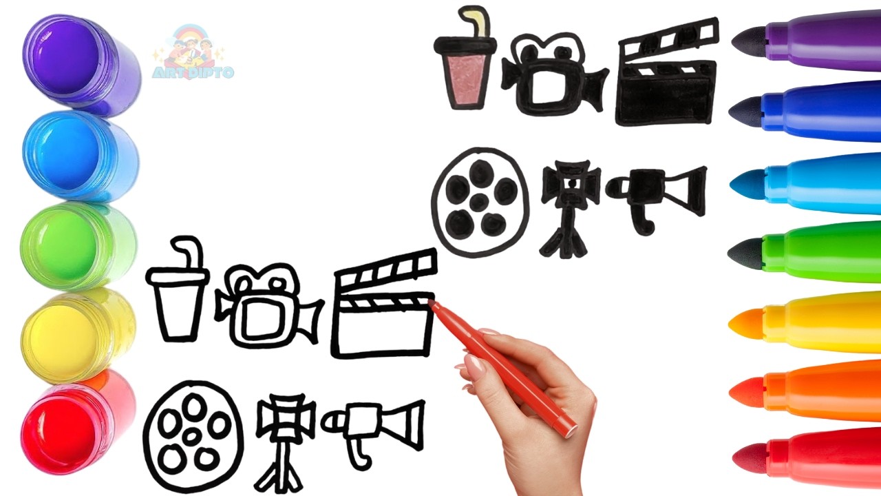 How To Draw cute Cinema Icons Pack Drawing, Painting & Coloring For Kids and Toddlers_ Child Art 🐋🌈🎨