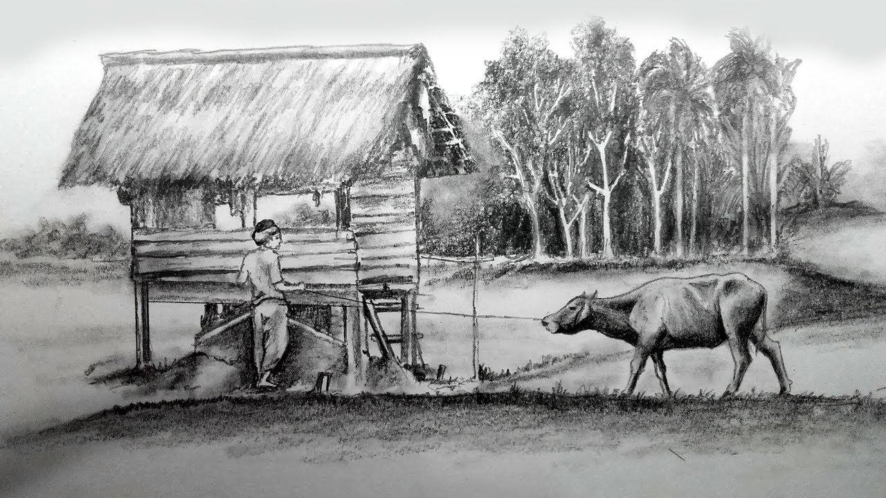 Farmer and his Life Pencil Sketch / Banglar Art
