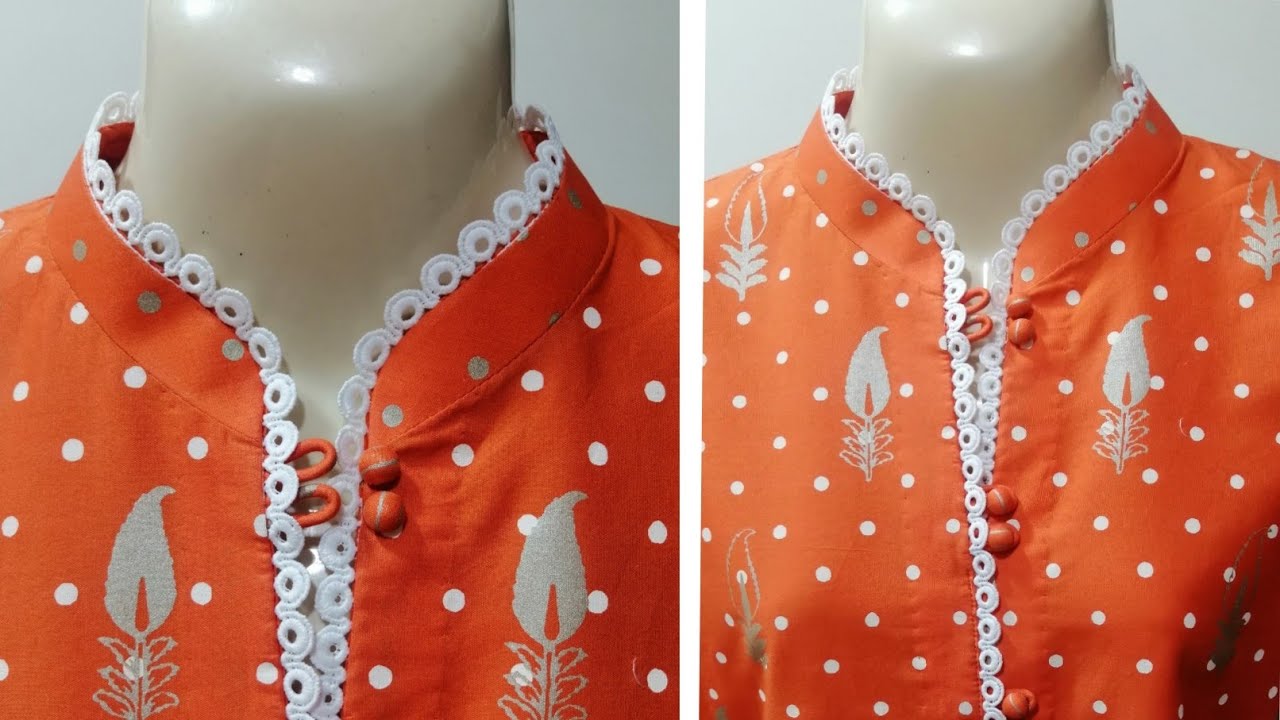 collar wit slit lace loops button Neck design #cutting stitching ideas #Trending