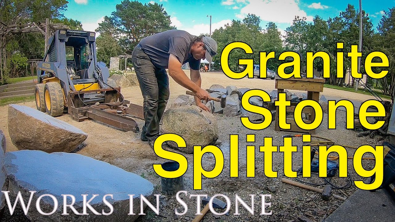 Granite Cornerstone Rock -Splitting Fieldstone Boulder Feather & Wedge