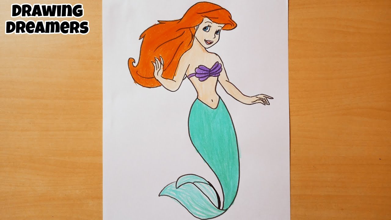 How to Draw Princess Ariel step by step easy || Color Drawing