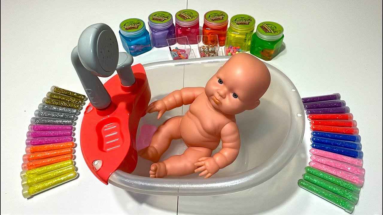 Let&rsquo;s make rainbow glitter slime Bathtub 1080p ASMR GLOSSY mixing SLIMEFUN Satisfying Slime Videos