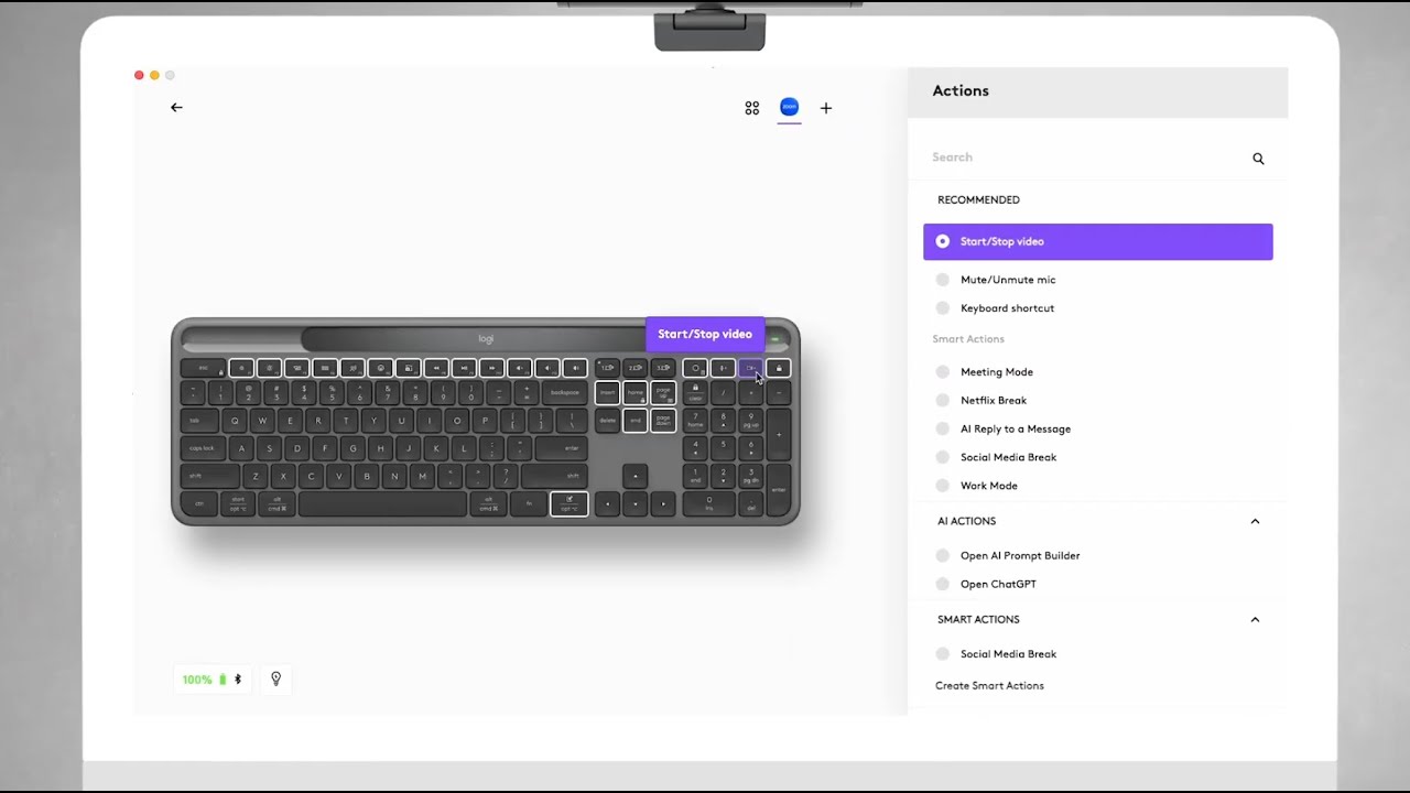 How to customize the video conferencing keys of the Signature Slim Solar+ with the Logi Options+ App