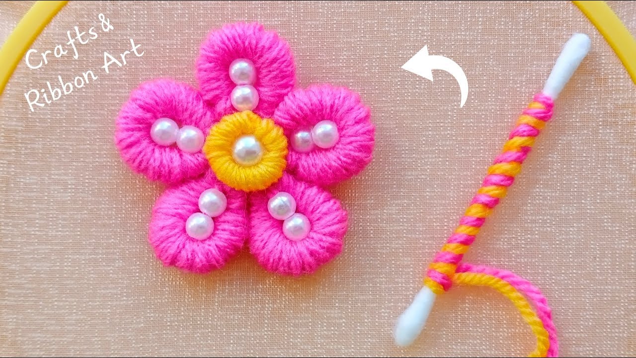 Красиво и Просто ☀️💖 Использовала Ватные Палочки для Создания Удивительного Цветка из Пряжи