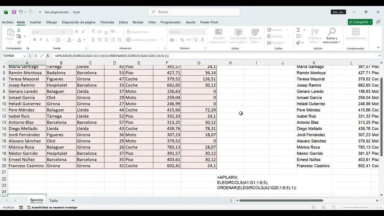 Funciones ELEGIRFILAS y ELEGIRCOLS en Excel.