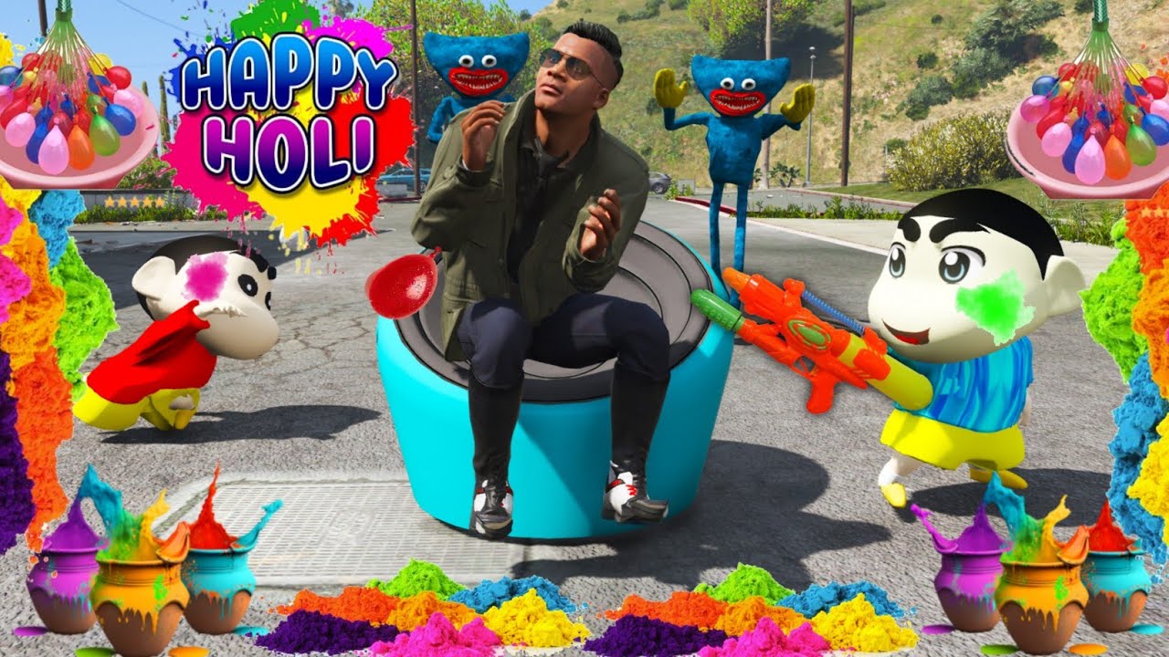 GTA 5: Franklin Celebrating Holi With Shinchan Phinchan with water balloon ♥️Pss Gamer