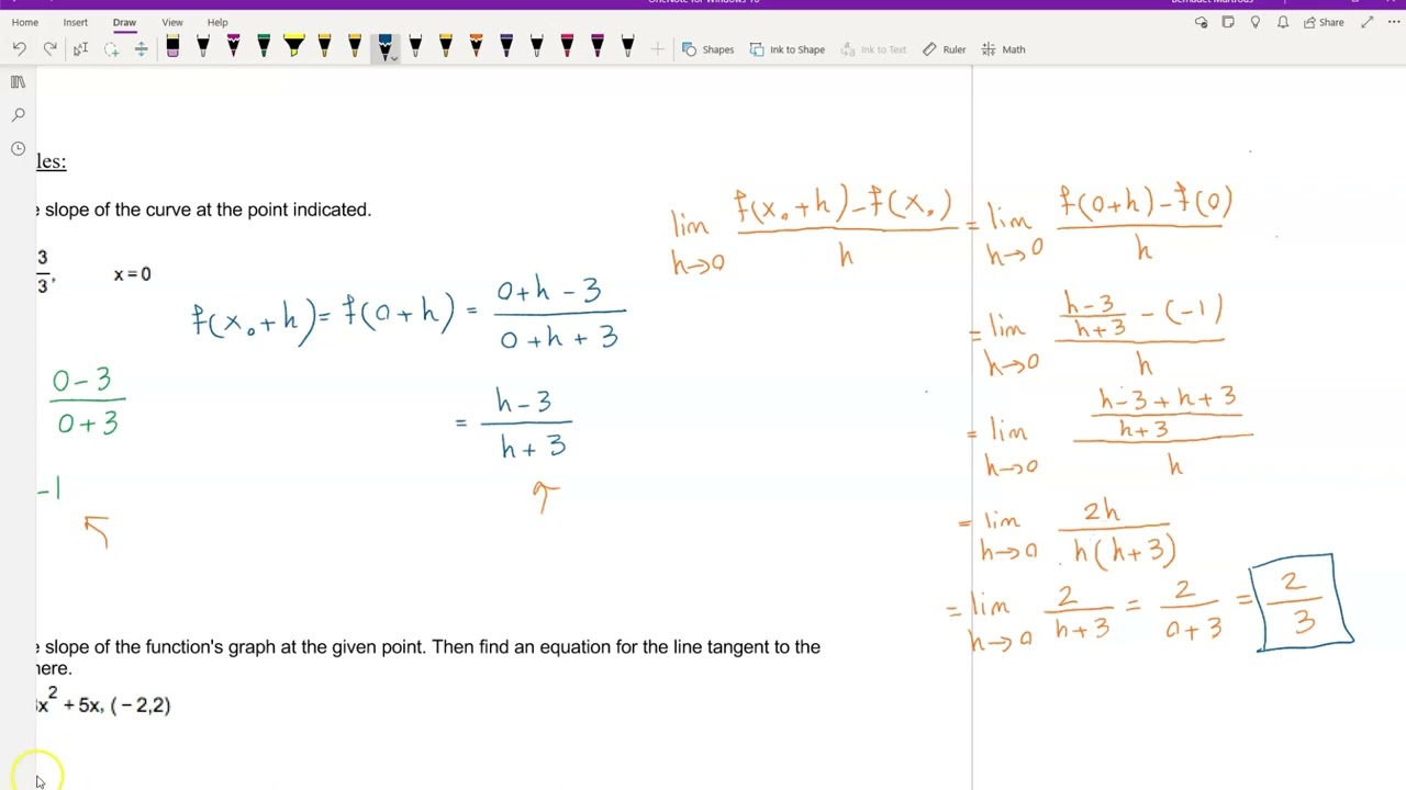 Calculus 3.1 –  Tangent Lines and the Derivative at a Point