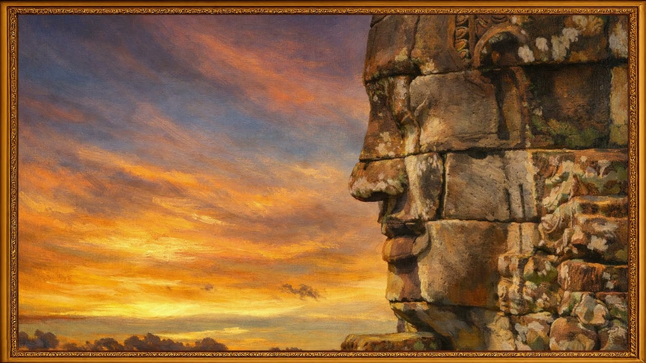 Bayon Temple at Sunset | The Mysterious Stone Faces of Angkor | 4K Framed TV Art Screensaver