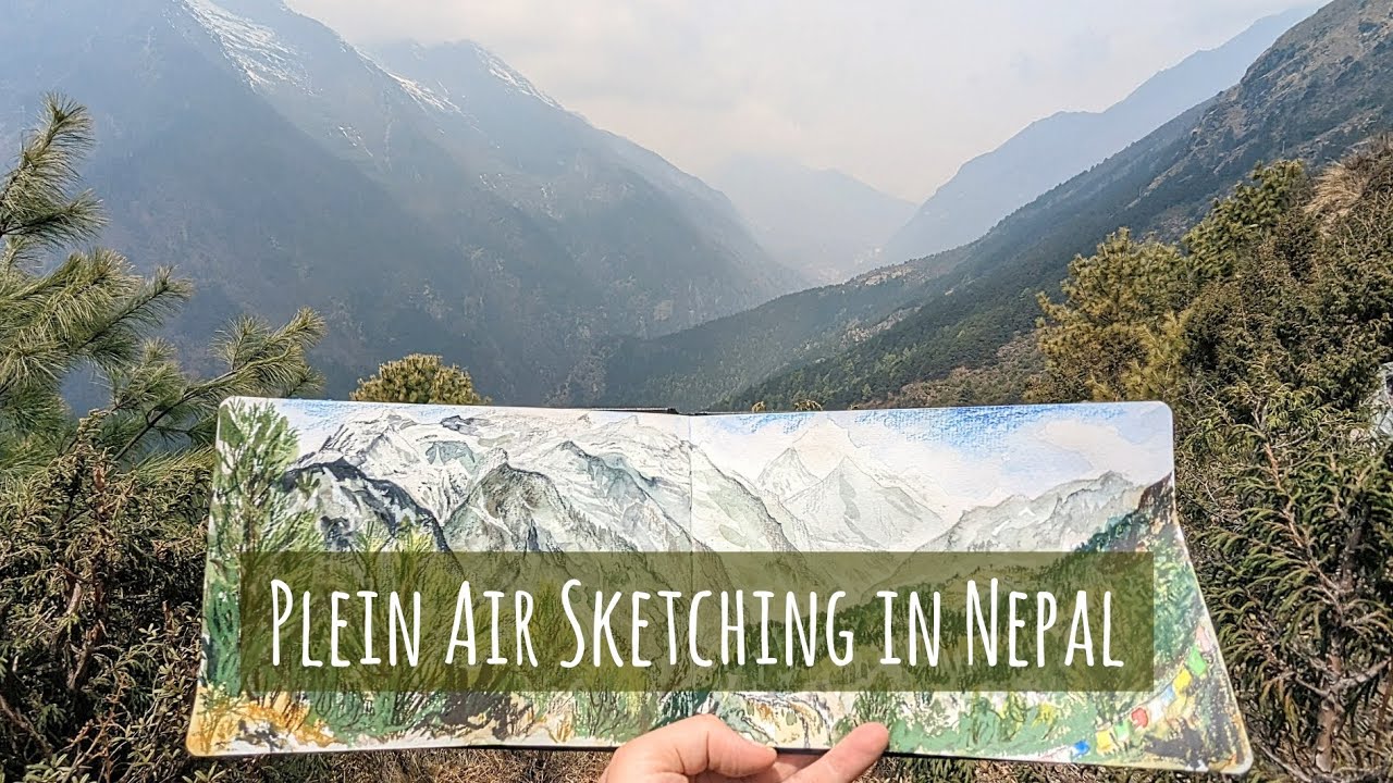 Plein Air Sketching near Namche Bazaar, Nepal, with my Travel Art Bag: Daniel Smith, Luminance etc.