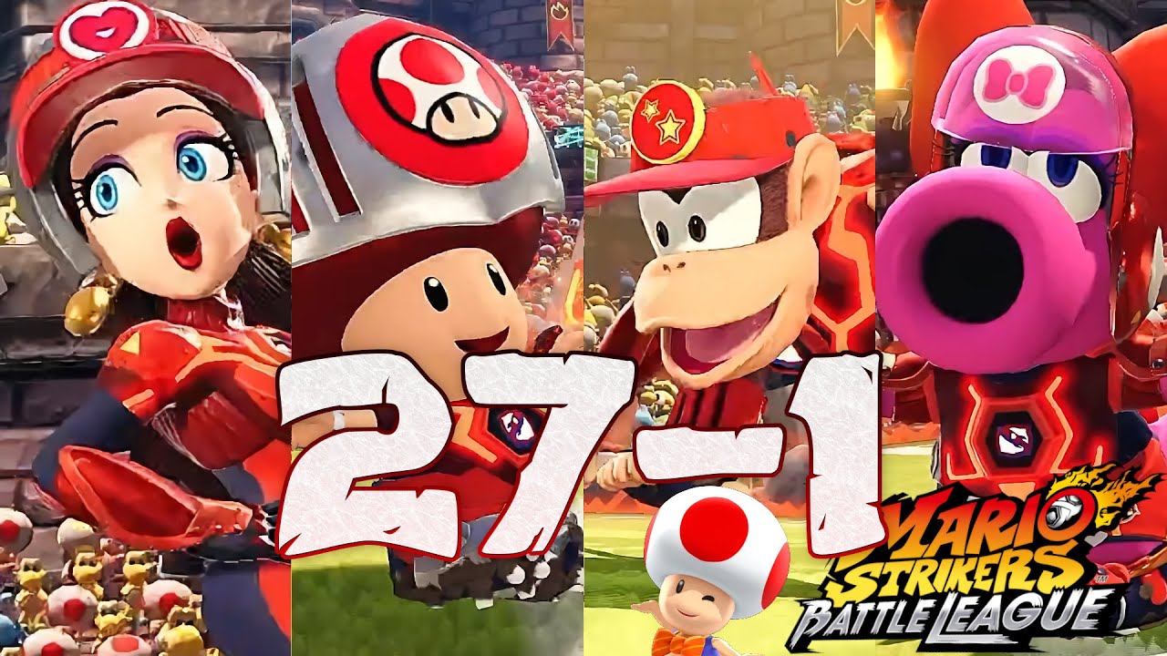 Mario Strikers Battle League Pauline Toad Diddy Kong and Birdo Gameplay at Lava Castle