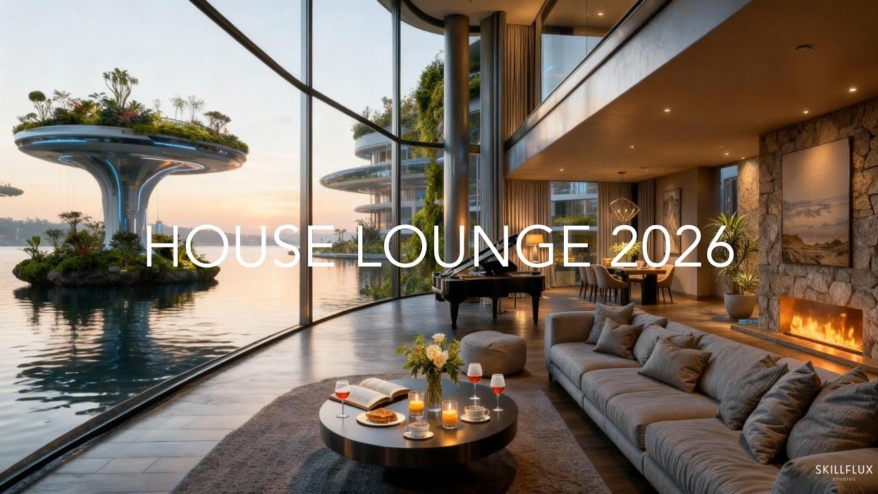 Jazzy Lounge House at Sunset, Luxury Living Room, Futuristic Café del Mar Vibes