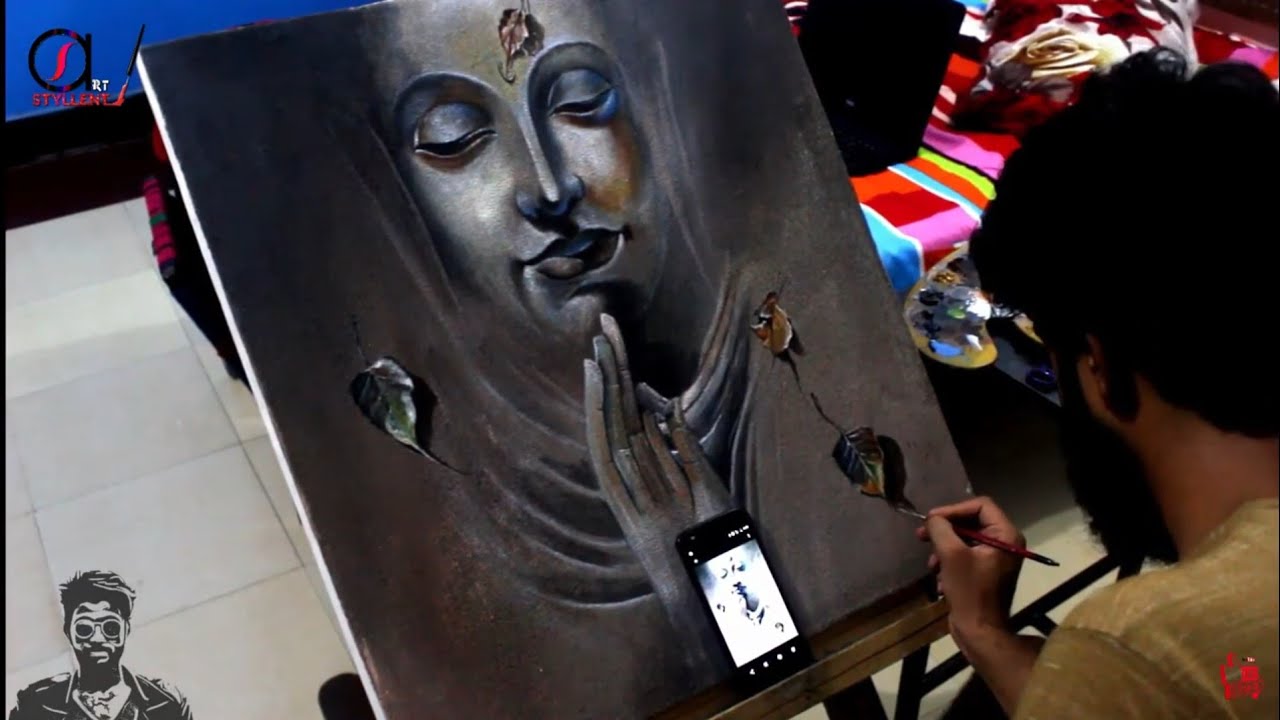 Gautam Buddha | Sand art with acrylic colour | detail drawing
