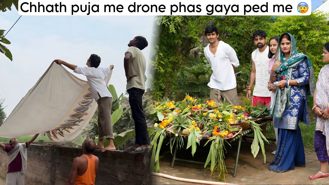 Chhath puja me drone phas gaya ped me 😰 | poore gaon ne Milke help kia 