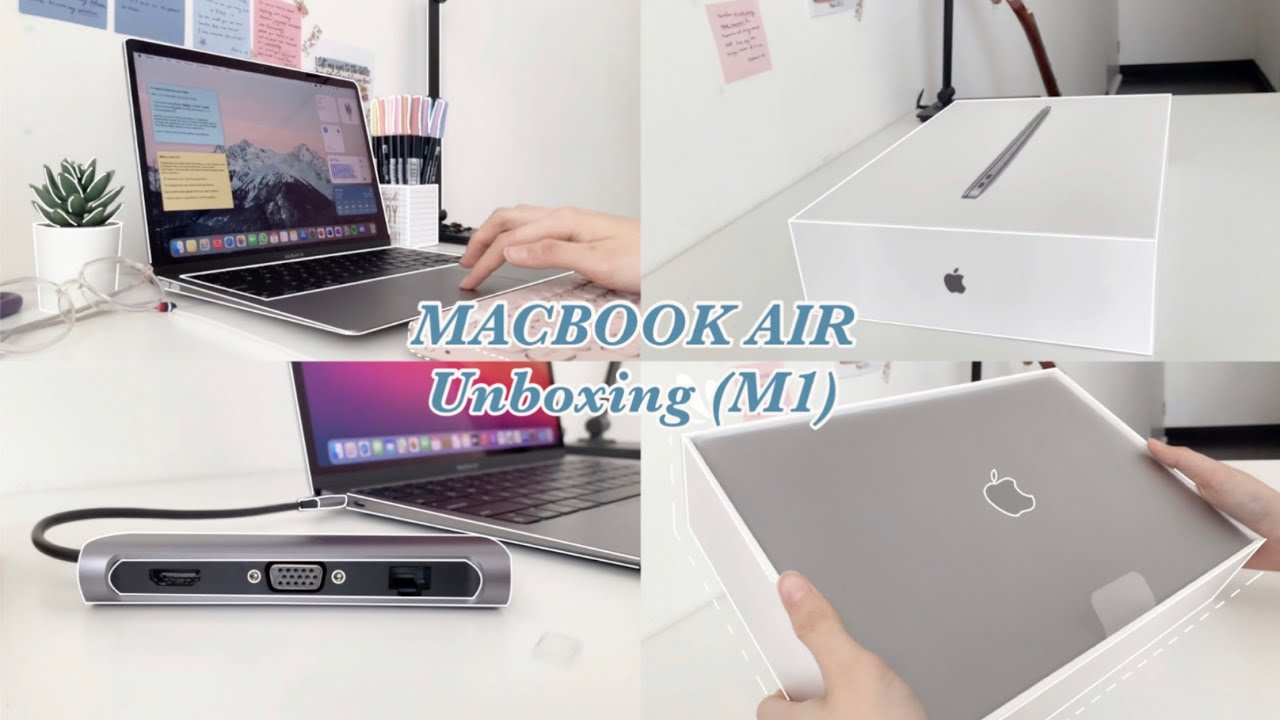 🌱[unboxing] MacBook Air M1 unboxing, set up, adapter (space grey)