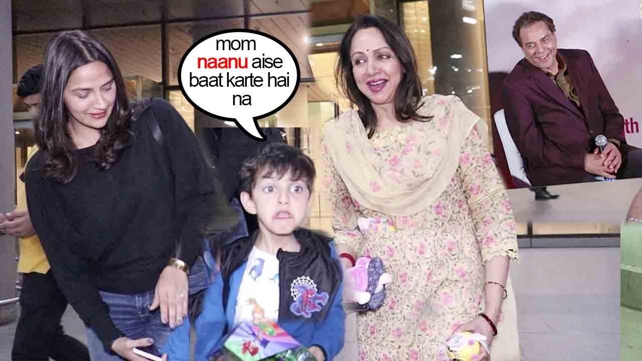 Ahana Deol's Son Makes CUTEST Faces 2 Media Like Naanu Dharmendra | Hema Malini Cant Control Laughin