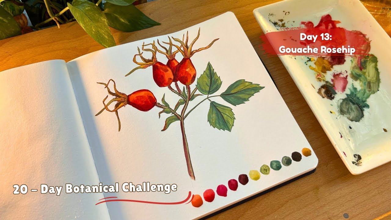 How to Paint Rosehip in Gouache 🥀| Calm Real-Time Botanical Art