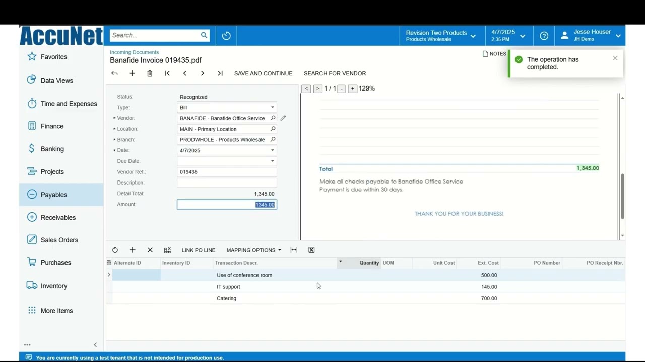 AP Document Recognition in Acumatica - 2024R1