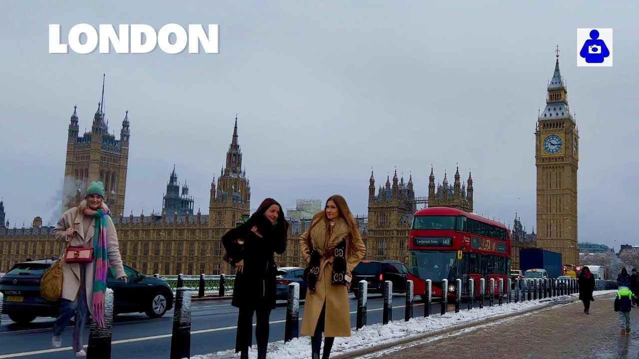 Central London in Heavy Snow ❄️ Big Ben, Elizabeth Tower & London Eye Winter Tour